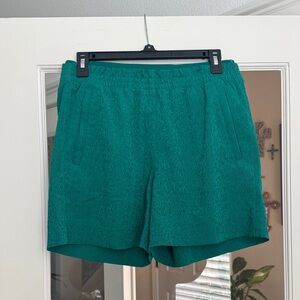 Athleta Teal Elastic-Waist Textured Shorts
